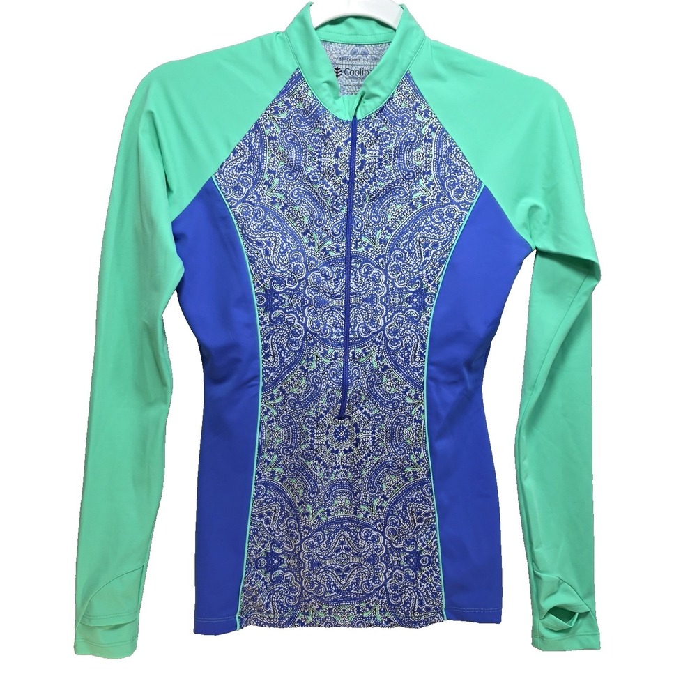 Coolibar Escalante Zip Rash Guard Womens XS‎ Long Sleeve UPF 50 Self Bra Mandala